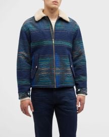 Scotch amp Soda Menx27s Teddy-Trim Jacquard Bomber Jacket at Neiman Marcus