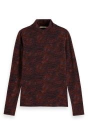 Scotch and Soda Feather Print Long Sleeve Mock Neck Top at Nordstrom