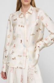 Scottie New Yorker Print Silk Twill Button-Up Shirt at Nordstrom