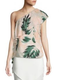 Scripted - Palm-Print One Shoulder Ruffle Top at Saks Off 5th