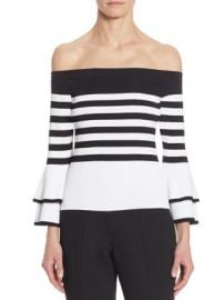 Scripted - Striped Off-The-Shoulder Bell Sleeve Sweater at Saks Fifth Avenue