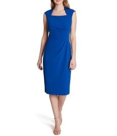 Scuba Crepe Square Neck Cap Sleeve Side Ruched Dress by Tahari ASL at Dillards