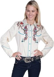 Scully Flower Embroidered snap Front Western Shirt at Amazon