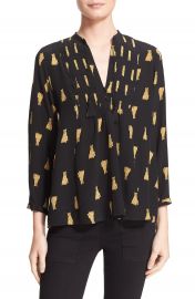 Sea Animal Print Pintuck Pleat Silk Top at Nordstrom