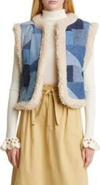 Sea Diego Faux Shearling Lined Denim Patchwork Vest at Nordstrom