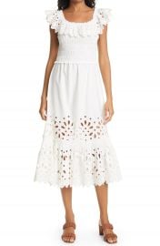 Sea Hazel Eyelet Lace Smocked Midi Dress   Nordstrom at Nordstrom