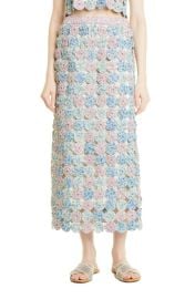 Sea Ida Floral Rosette Straight Cotton Skirt in Blue Multi Size Small at Nordstrom