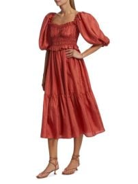 Sea Kyle Puff Sleeve Silk Midi Dress at Saks Off 5th