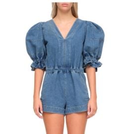 Sea New York Pants amp Jumpsuits Sea New York Dagmar Puff Sleeve Denim Romper Poshmark at Poshmark