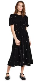 Sea Rubina Embroidery Puff Sleeve Midi Dress Black 6 at Shopbop