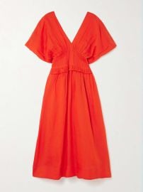 Sea Zora Pleated Ramie Midi Dress at Net a Porter