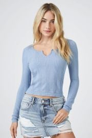 Seamless Lace-Trim Split-Neck Top at Forever 21