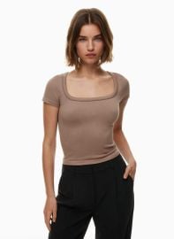 Seamless at Aritzia Rib seamless willow squareneck t shirt in Deep Taupe at Aritzia