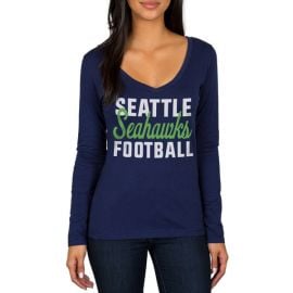 Seattle Seahawks Navy Blitz 2 Hit Long Sleeve V-Neck T-Shirt at NFL Shop