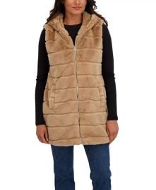 Sebby Collection Women39s Hooded Grooved 34 Faux Fur Vest - Macy39s at Macys