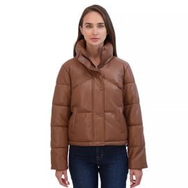 Sebby Faux Leather Puffer Coat in Toffee at Kohls