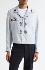 Second Layer Flora Embroidered Houndstooth Virgin Wool Shirt Jacket at Nordstrom