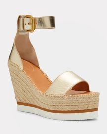 See by Chloe Glyn Metallic Leather Espadrille Wedges at Neiman Marcus