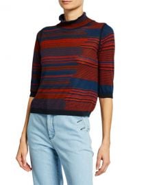 See by Chloe High-Neck Jacquard 3 4-Sleeve Sweater at Neiman Marcus