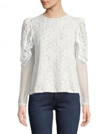 See by Chloe Long-Sleeve Lace Ruffle Crewneck Blouse at Neiman Marcus