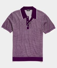 Seed Stitch Tipped Short Sleeve Sweater Polo in Plum - at Todd Snyder