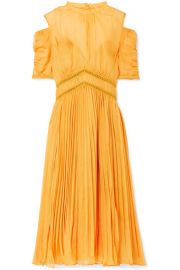 Self-Portrait   Cold-shoulder pleated chiffon midi dress at Net A Porter