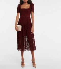 Self-Portrait - Floral Guipure lace midi dress at Mytheresa