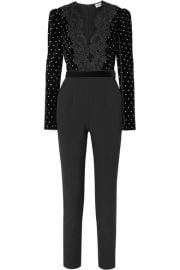 Self-Portrait - Guipure lace-trimmed embellished velvet and crepe jumpsuit at Net A Porter