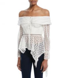 Self-Portrait Asymmetric Broderie Anglaise Top   Neiman Marcus at Neiman Marcus