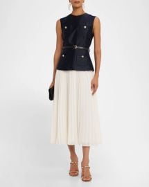 Self Portrait Belted Mixed Media Midi Dress at Neiman Marcus