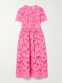 Self Portrait Belted cotton blend guipure lace midi dress at Net a Porter