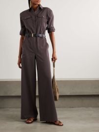 Self Portrait Belted leather trimmed twill jumpsuit at Net a Porter
