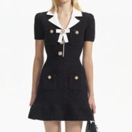 Self Portrait Black Knit Bow Mini Dress at Self Portrait