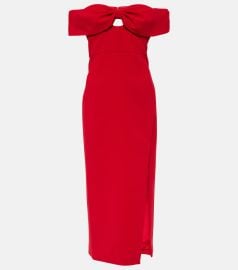 Self Portrait Bow Crepe Off the Shoulder Midi Dress at Mytheresa