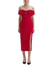 Self-Portrait Bow Crepe Off the Shoulder Midi Dress Bloomingdales at Bloomingdales