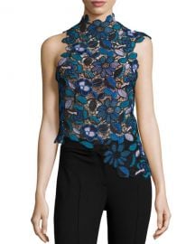 Self-Portrait Celeste Guipure Lace Asymmetric Top at Neiman Marcus