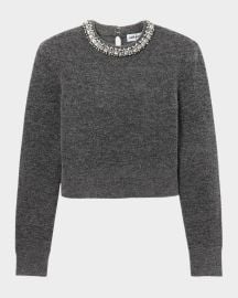 Self-Portrait Charcoal Embellished Knit Top at Neiman Marcus