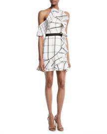 Self-Portrait Check Draped Frill Mini Dress at Neiman Marcus