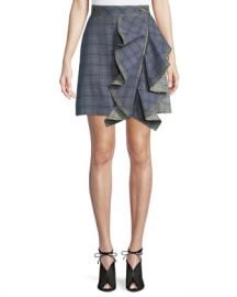 Self-Portrait Check Flounce Mini Skirt at Neiman Marcus