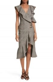 Self-Portrait Check Wool Faux Wrap Dress at Nordstrom