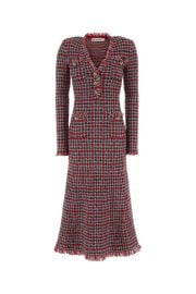 Self-Portrait Checked Frayed Knitted Midi Dress at Cettire