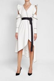 Self Portrait Cold-Shoulder Dress with Ruffle Trims and Belt at Stylebop