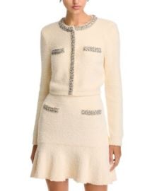 Self-Portrait Cream Rhinestone Trim Knit Cardigan Bloomingdale39s at Bloomingdales