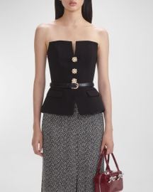 Self-Portrait Crepe Bandeau Peplum Top at Neiman Marcus