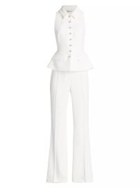 Self Portrait Crepe Sleeveless Peplum Jumpsuit at Saks Fifth Avenue