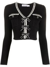 Self-Portrait Cropped bow-detail Knitted Top - at Farfetch