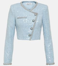 Self Portrait Cropped sequin boucle blazer at Mytheresa