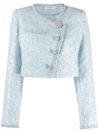 Self Portrait Cropped sequin boucle blazer at Farfetch