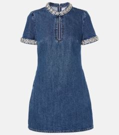 Self Portrait Crystal embellished denim minidress at Mytheresa