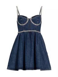 Self Portrait Denim Crystal Embellished Minidress at Saks Fifth Avenue